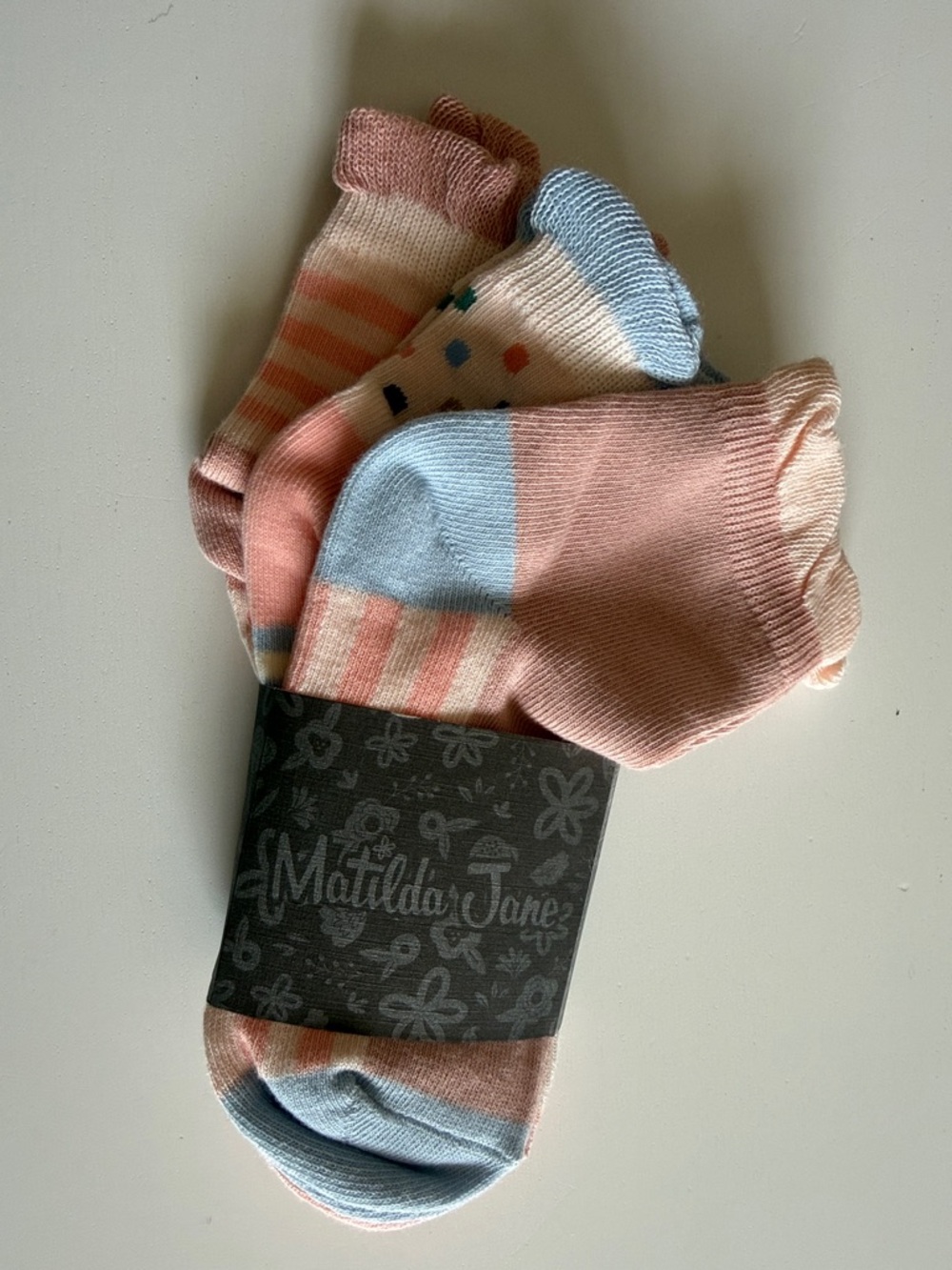 Matilda Jane Pastel Pink, Light Blue & Cream Crew Socks - 3 Pack NWT